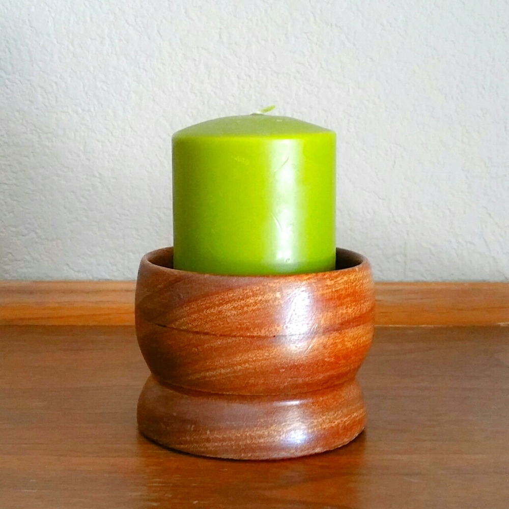 Vintage MCM Wood Candle Holder Candlestick